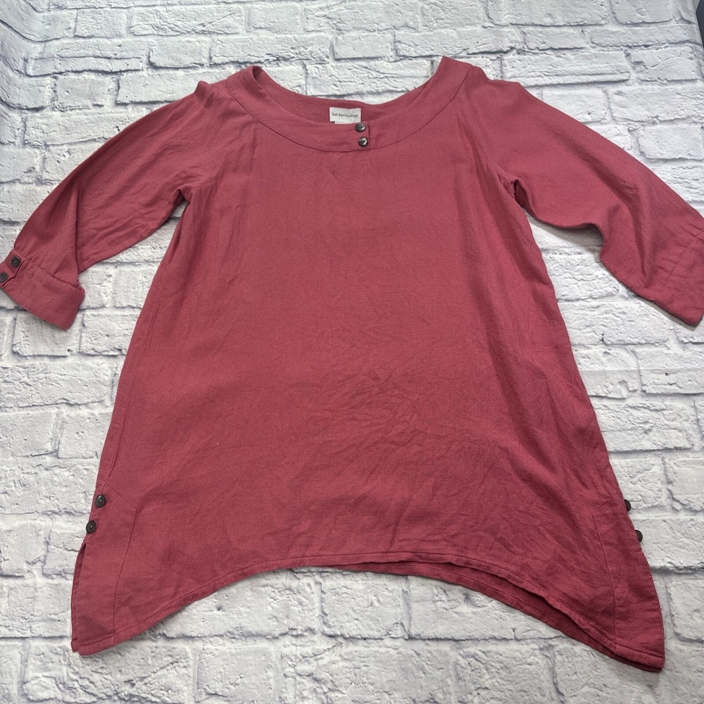Soft Surroundings Womens Sharkbite Hem Tunic Top‎ Mauve Pink 3/4 Sleeve Textured